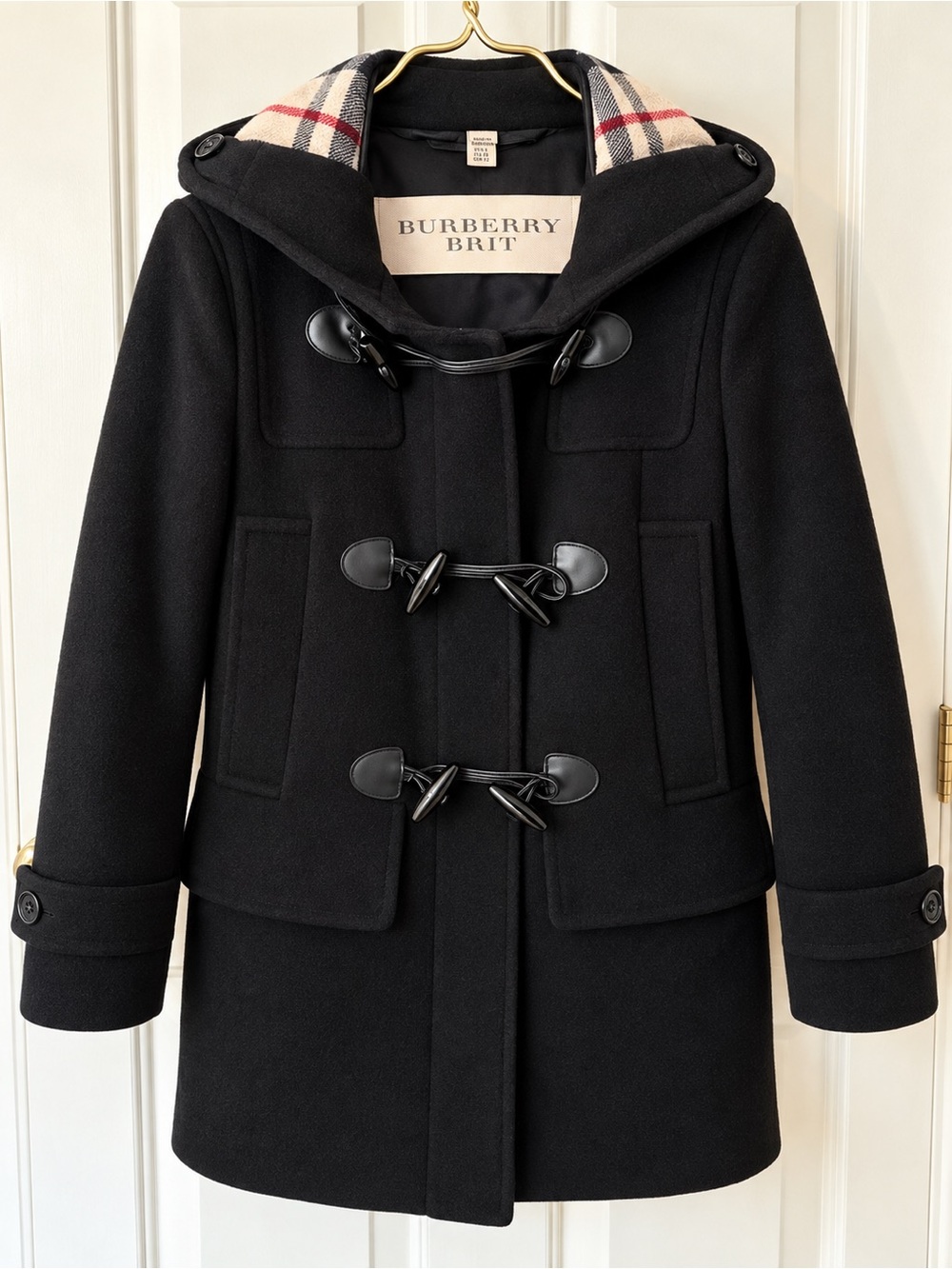 Burberry Brit Blackwell Black Wool Hooded Duffle Toggle Coat